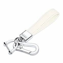 Promo ???? Genuine Leather Car Keychain,Universal Heavy Duty Metal Key Chain Accessories,Car Fob Key Keychain Holder With 360 Degree Rotatable Snap Swivel And Anti-Lost D-Ring For Men ???? Women（White） ????