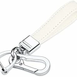 Promo ???? Genuine Leather Car Keychain,Universal Heavy Duty Metal Key Chain Accessories,Car Fob Key Keychain Holder With 360 Degree Rotatable Snap Swivel And Anti-Lost D-Ring For Men ???? Women（White） ???? -Car Seat Covers shop 316kLLAfsxL. AC