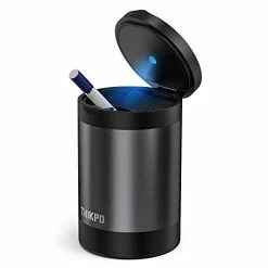 Cheapest ???? Car Ashtray With Lid, Portable Ashtray For Car, Mini Car Trash Can, Detachable Stainless Steel Smokeless Ash Tray With LED Blue Light, Windproof For Outdoor Travel, Home Use (Misted Gray) ????