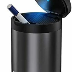 Cheapest ???? Car Ashtray With Lid, Portable Ashtray For Car, Mini Car Trash Can, Detachable Stainless Steel Smokeless Ash Tray With LED Blue Light, Windproof For Outdoor Travel, Home Use (Misted Gray) ???? -Car Seat Covers shop 31DKit77ScL. AC