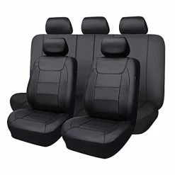 Wholesale ???? Car Seat Covers Protects Water Proof Faux Leather Carbon Fiber Front And Rear Bench (Black Black, Full Set -- 9PCS) ⌛