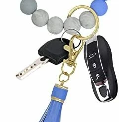 Discount ???? Key Chains ???? Women For Car Key Ring Bracelet,Keychain Wristlet,Silicone Beaded Bangle Chains Blue ???? -Car Seat Covers shop 31lJo0041UL. AC