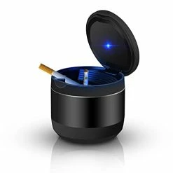 Best deal ⭐ Car Ashtray, Detachable Portable Ashtray With Blue LED Light And Lid, Stainless Cigarette Ashtray For Vehicles Cup Holder Car Accessories Or Indoor Outdoor Travel Use (Mini Size, Black) Gr ????