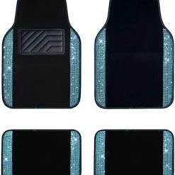 Best Pirce ???? Hining Rhinestones Carpet, Bling Crystal Diamond Sparkly Glitter Car Floor Mats With Anti-Slip PVC Heel Pad Automotive Universal For SUV,Sedan,Car,Van,4pcs For Girl ???? Women (Black Silver) ⌛ -Car Seat Covers shop 41 tNSAUpKL. AC
