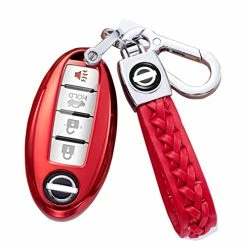 Top 10 ???? Compatible With Nissan Key Fob Cover With Leather Keychain Soft TPU 360 Degree Protection Key Case For Altima Maxima Rogue Armada Pathfinder Smart Key 3 4 5-Button,Red ⭐