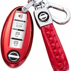 Top 10 ???? Compatible With Nissan Key Fob Cover With Leather Keychain Soft TPU 360 Degree Protection Key Case For Altima Maxima Rogue Armada Pathfinder Smart Key 3 4 5-Button,Red ⭐ -Car Seat Covers shop 410sgd4rbeL. AC