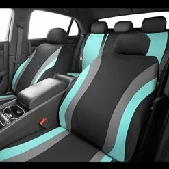 Outlet ✔️ Line Rider Sporty Car Seat Covers Full Set With 4Pcs Waterproof Car Floor Mats Universal Fit Airbag Compatible Automotive Interior Covers For Sedans, Trucks,Vans,SUV (Combo Set, Black & Mint) ????