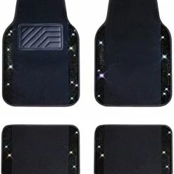 Best Pirce ???? Hining Rhinestones Carpet, Bling Crystal Diamond Sparkly Glitter Car Floor Mats With Anti-Slip PVC Heel Pad Automotive Universal For SUV,Sedan,Car,Van,4pcs For Girl ???? Women (Black Silver) ⌛ -Car Seat Covers shop 413UemxOzL. AC