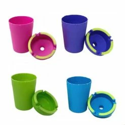Budget ✔️ 4 Pack Glow In The Dark Butt Bucket Ashtray Cigarette Self-Extinguishing Cup Car Ash Holder Portable Truck Home Office (Pink/Blue/Purple/Green) ???? -Car Seat Covers shop 413xGNEhAQL