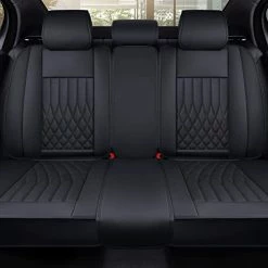 Best deal ⌛ 5pcs Car Seat Covers Full Set With Waterproof Leather,Airbag Compatible Automotive Vehicle Cushion Cover Universal Fit For Most Cars (Black) 5 Pcs Full Set/black-whit ✨ -Car Seat Covers shop 414fNDsoJ1L. AC