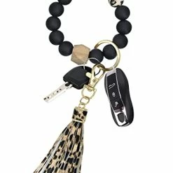 Discount ???? Key Chains ???? Women For Car Key Ring Bracelet,Keychain Wristlet,Silicone Beaded Bangle Chains Blue ????