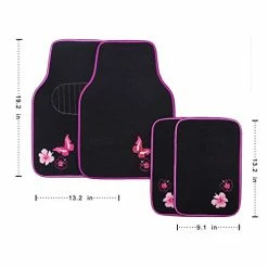 Deals ???? Universal Fit Embroidery Butterfly And Flower Car Floor Mats, Pink Car Floor Mats Fit 95% Automotive,SUVS,Sedan,Vans,for ???? Women,Girly,Set Of 4 (Black With Pink) Purple Butterfly Flower ✨