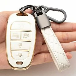 Best Pirce ???? Compatible With Hyundai Key Fob Cover,TPU 360 Degree Car Key Case Protector With Keychain Compatible With 2022 2021 2020 Hyundai Sonata Santa Fe Tucson Keyless Entry 5 Buttons Smart Key(White) ⌛