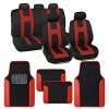 Cheapest ???? Forza Series Red Seat Covers Full Set Combo With Car Floor Mats – Front And Rear Bench Seat Cover & Floor Mat Protector Set, Interior Covers For Auto Truck Van SUV ✨