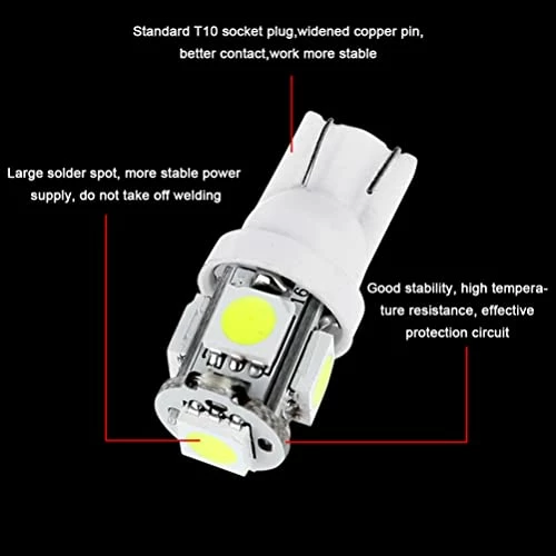 Wholesale ✨ (10) T10 5-5050-SMD PC194 LED Bulb Instrument Panel Cluster Dash Light Twist Lock Socket (white) ???? 9 Wholesale ✨ (10) T10 5-5050-SMD PC194 LED Bulb Instrument Panel Cluster Dash Light Twist Lock Socket (white) ???? - Image 7