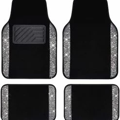 Best Pirce ???? Hining Rhinestones Carpet, Bling Crystal Diamond Sparkly Glitter Car Floor Mats With Anti-Slip PVC Heel Pad Automotive Universal For SUV,Sedan,Car,Van,4pcs For Girl ???? Women (Black Silver) ⌛ -Car Seat Covers shop 416gV4gziAL. AC
