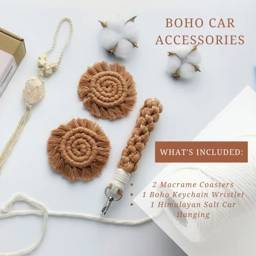 Outlet ???? Boho Car Accessories Set- 4 Pieces Cute Car Accessories For ???? Women - 2 Rose Pink Car Coasters, 1 Car Mirror Hanging Accessories And 1 Car Keychain- Ideal Gift Set And Car Decorations For ???? Women ???? 4 Outlet ???? Boho Car Accessories Set- 4 Pieces Cute Car Accessories For ???? Women - 2 Rose Pink Car Coasters, 1 Car Mirror Hanging Accessories And 1 Car Keychain- Ideal Gift Set And Car Decorations For ???? Women ???? - Image 2