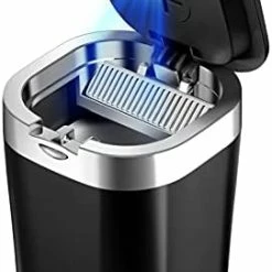 Brand new ???? Car Ashtray, Portable Ceramic Ashtray For Vehicles, Mini Car Trash Can With Detachable Lid, LED Blue Light, Windproof For Outdoor Travel, Home Use (Light Black) ???? -Car Seat Covers shop 418J CfVEcL. AC