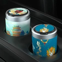 Outlet ???? Creative Printing Car Ashtray With Lid And LED Indicator Detachable Portable Ashtray Multifunctional Smokeless Ashtray For Vehicles Cup Holder Car Accessories Or Home Office Bedroom Use Blue ???? -Car Seat Covers shop 419cA54vxrL