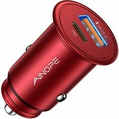 Outlet ???? USB C Car Charger, 48W IPhone Car Charger Fast Charging [Mini&Metal], AINOPE Fast USB Car Charger Adapter PD30W&QC3.0 Compatible With IPhone 14 Pro Max Plus 13 12 11 Samsung S22/21/20 Note20/10 Pixel Red ???? -Car Seat Covers shop 419yYf6rK4L. AC