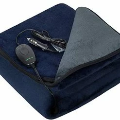 Top 10 ???? IHealthComfort 12Volt Washable Electric Heated Travel Blanket With Intelligent Hi/M/Lo Temp 30/45/60 Mins Auto-Off Timer Multi-Functional Controller(55.1"x39.4")(Navy Blue And Grey) ????