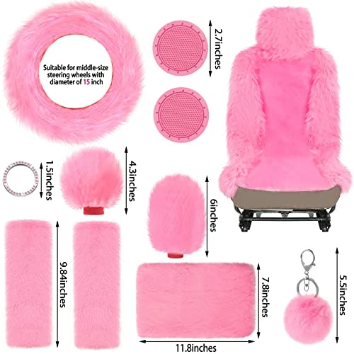 Discount ???? 12 Pieces Pink Fluffy Car Accessories Set, Fluffy Front Seat Covers Fuzz Steering Wheel Cover Handbrake Cover Gear Shift Cover Plush Seat Belt Shoulder Pad Armrest Cover Cup Pad Ignition Ring ???? 4 Discount ???? 12 Pieces Pink Fluffy Car Accessories Set, Fluffy Front Seat Covers Fuzz Steering Wheel Cover Handbrake Cover Gear Shift Cover Plush Seat Belt Shoulder Pad Armrest Cover Cup Pad Ignition Ring ???? - Image 2