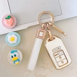 Cheap ???? Key Fob Cover ，Two Different Materials Keychain Accessories，5 Colors TPU Key Cover .for Honda Accord Civic Etc Smart Key 。 (White-A) ❤️ -Car Seat Covers shop 41EUGSF9xqL