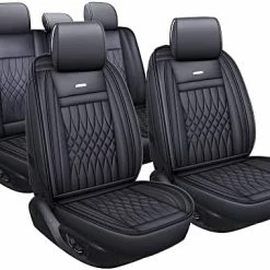 Buy ⌛ 5 Car Seat Covers Full Set With Waterproof Leather Universal Fit For Elantra Sonata Sportage RAV4 CRV Altima Accord Chevy Equinox (Black Full Set) ???? -Car Seat Covers shop 41F16o1xGL. AC