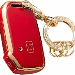 Deals ✨ For Kia Key Fob Cover Soft 3 4 5 Buttons TPU Protection Car Key Case Shell With Fashion Gold Bling Keychain Compatible With Kia Soul Forte Telluride K5/Seltos Niro Sportage Sorento Optima White ???? -Car Seat Covers shop 41FFqQnnRzL. AC