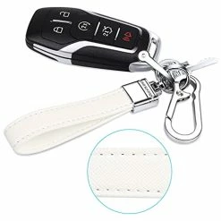 Promo ???? Genuine Leather Car Keychain,Universal Heavy Duty Metal Key Chain Accessories,Car Fob Key Keychain Holder With 360 Degree Rotatable Snap Swivel And Anti-Lost D-Ring For Men ???? Women（White） ???? -Car Seat Covers shop 41FU7vl9pOL
