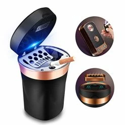 Brand new ???? Car Ashtray, Auto Ashtray Cigar Electronic Cigarette Lighter Detachable Solar Powered / USB Rechargeable With Lid Blue LED Light For Most Car Cup Holder Home Office (Black) ????