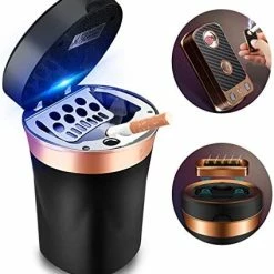 Brand new ???? Car Ashtray, Auto Ashtray Cigar Electronic Cigarette Lighter Detachable Solar Powered / USB Rechargeable With Lid Blue LED Light For Most Car Cup Holder Home Office (Black) ???? -Car Seat Covers shop 41G8GIa1yBL. AC