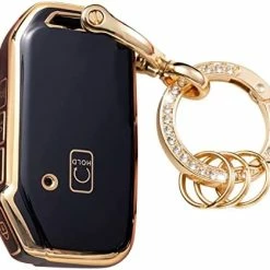 Deals ✨ For Kia Key Fob Cover Soft 3 4 5 Buttons TPU Protection Car Key Case Shell With Fashion Gold Bling Keychain Compatible With Kia Soul Forte Telluride K5/Seltos Niro Sportage Sorento Optima White ???? -Car Seat Covers shop 41GxA2gg6ML. AC