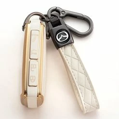 Best Pirce ???? Smart Key Fob Case Cover Protector With Leather Key Holder Compatible With 2019-2022 Mazda 3, Mazda 3 Hatchback, 2020-2022 Mazda CX-5, CX-30, CX-10(3-4-Button),White ????