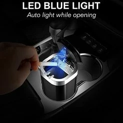 Brand new ???? Car Ashtray, Portable Ceramic Ashtray For Vehicles, Mini Car Trash Can With Detachable Lid, LED Blue Light, Windproof For Outdoor Travel, Home Use (Light Black) ???? -Car Seat Covers shop 41I7M9nVYYL