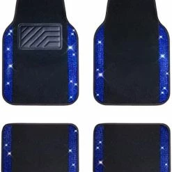 Best Pirce ???? Hining Rhinestones Carpet, Bling Crystal Diamond Sparkly Glitter Car Floor Mats With Anti-Slip PVC Heel Pad Automotive Universal For SUV,Sedan,Car,Van,4pcs For Girl ???? Women (Black Silver) ⌛ -Car Seat Covers shop 41IIuVtFMjL. AC