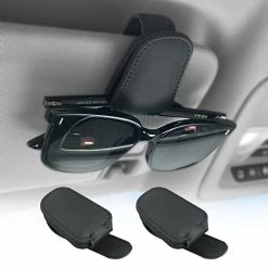 Deals ???? 2 Pieces Sunglass Holder For Car Visor, Magnetic Leather Eyeglass Hanger Clip For Car, Car Visor Accessories (Black) ????