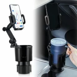 Budget ???? Car Cup Holder Expander Adjustable Base With Phone Mount THIS HILL 360° Rotation Cup Holder Cell Phone Holder For Car Compatible With IPhone/Samsung All Smartphone ????