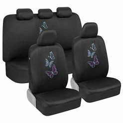 Budget ???? Blue Butterflies Car Seat Covers For ???? Women, Full Set With Steering Wheel Cover And Seat Belt Pads – Front And Rear Covers With Matching Embroidered Accessories, Fits Most Car Truck Van SUV Baby Blue Butterflies ????