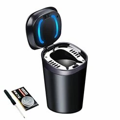 Discount ???? Car Ashtray With Lid Smell Proof, Smokeless Ashtray, Mini Car Trash Can, Detachable Stainless Steel Ash Tray With Lid And LED Blue Light ????