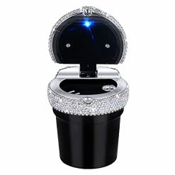 Promo ???? Car Ashtray Portable Bling Cigarette Smokeless Cylinder Cup Holder With Blue LED Light Indicator,Car Accessories For ???? Women,Ideal For Car,Home And Office,1 - Pack Black+White 1 -pack Purpl ????
