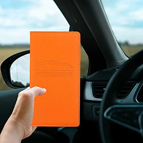 Outlet ???? Car Registration And Insurance Holder, Premium Pu Leather Vehicle Glove Box Organizer, Prefect Car Essentials Wallet For Driver License, Cards & Essential Documents (Orange) ???? 6 Outlet ???? Car Registration And Insurance Holder, Premium Pu Leather Vehicle Glove Box Organizer, Prefect Car Essentials Wallet For Driver License, Cards & Essential Documents (Orange) ???? - Image 4