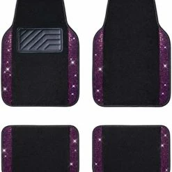 Best Pirce ???? Hining Rhinestones Carpet, Bling Crystal Diamond Sparkly Glitter Car Floor Mats With Anti-Slip PVC Heel Pad Automotive Universal For SUV,Sedan,Car,Van,4pcs For Girl ???? Women (Black Silver) ⌛ -Car Seat Covers shop 41N1hFfD71L. AC