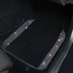 Best Pirce ???? Hining Rhinestones Carpet, Bling Crystal Diamond Sparkly Glitter Car Floor Mats With Anti-Slip PVC Heel Pad Automotive Universal For SUV,Sedan,Car,Van,4pcs For Girl ???? Women (Black Silver) ⌛ -Car Seat Covers shop 41RcL9UyMiL