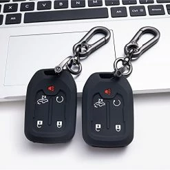 Budget ???? 2PCS Smart Key Fob Case Cover Compatible With 2019 2020 2021 2022 Chevrolet Chevy Silverado And GMC Sierra 1500 2500HD 3500HD Accessories Silicone Black Remote Key Chain Protector (5 Button) （black+blue）with White Botton ✔️