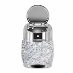 Wholesale ???? Portable Auto Car Cigarette Ashtray Ash Bling Crystal Smokeless Stand Cylinder Cup Holders,Silver ✨
