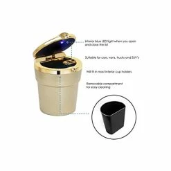 Coupon ✨ Auto Car Ashtray, Portable Blue LED Light Car Ashtray Cup Holder With Lid, Vehicle Cigarette Ashtray Ash For Home Office (Gold) ???? -Car Seat Covers shop 41aiW1bumWL