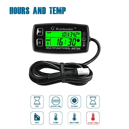 New ???? Digital Tach Hour Meter,Engine Temperature Gauge,Alert RPM & Temp,Backlights Display For Lawn Tractor Compressor Generator Snowmobile Marine Jet Ski Pit Bik ???? 4 New ???? Digital Tach Hour Meter,Engine Temperature Gauge,Alert RPM & Temp,Backlights Display For Lawn Tractor Compressor Generator Snowmobile Marine Jet Ski Pit Bik ???? - Image 2