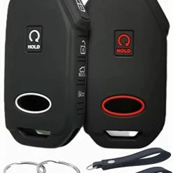 Discount ???? Silicone Rubber Key Fob Cover Compatible With 2022 2023 Kia Cadenza Forte Forte5 K5 NIRO Rio Seltos Sorento Soul Sportage Stinger Telluride (Black With Red Black With White) ⌛
