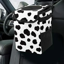Flash Sale ???? Black And White Cow Print Car Trash Can With Lid Collapsible Reusable Waterproof Car Garage Bag,Automotive Garbage Can,Car Accessories Interior Car Organizer ????